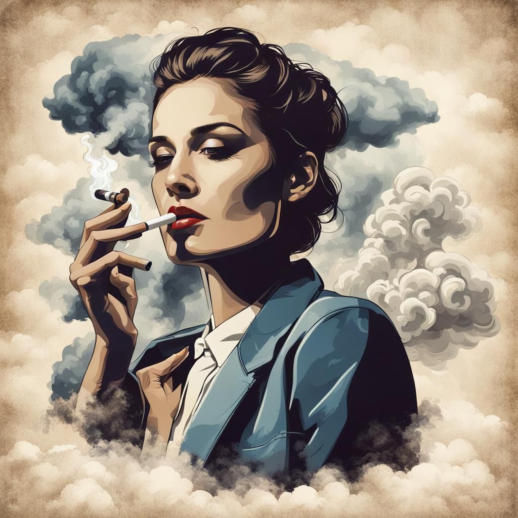 Ethereal Woman Smoking Cloud Cigarette