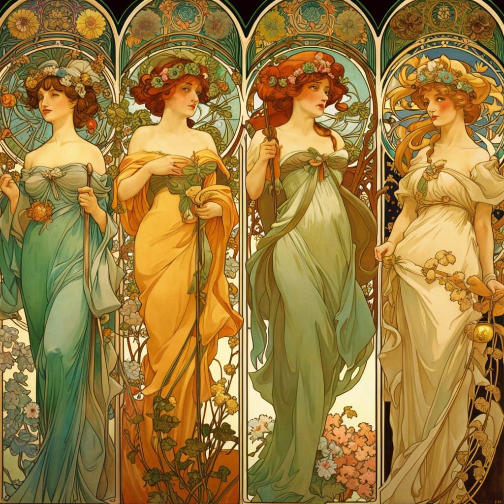The Four Seasons in Art Nouveau Style