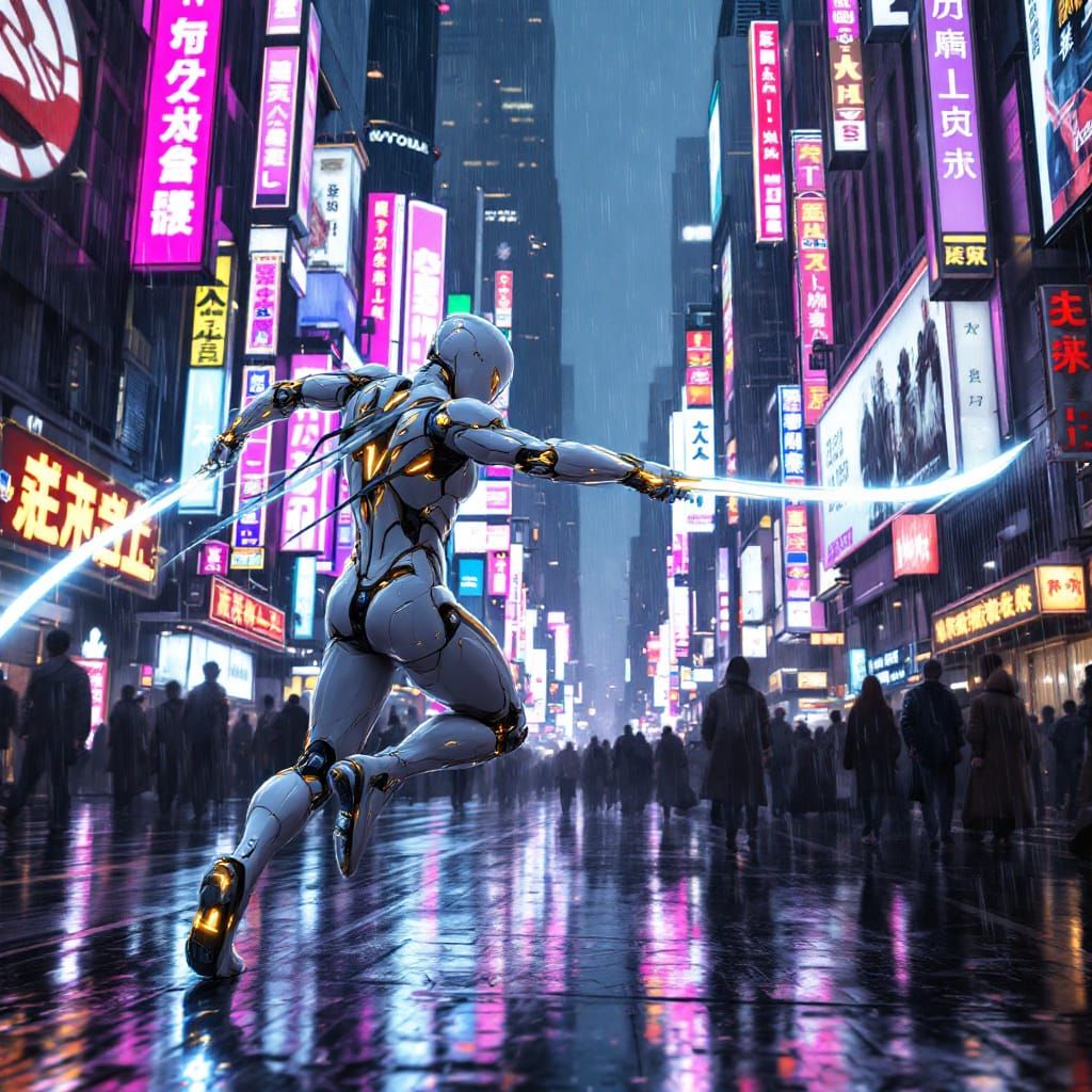 Cybernetic Ninja in Neo New York Streets
