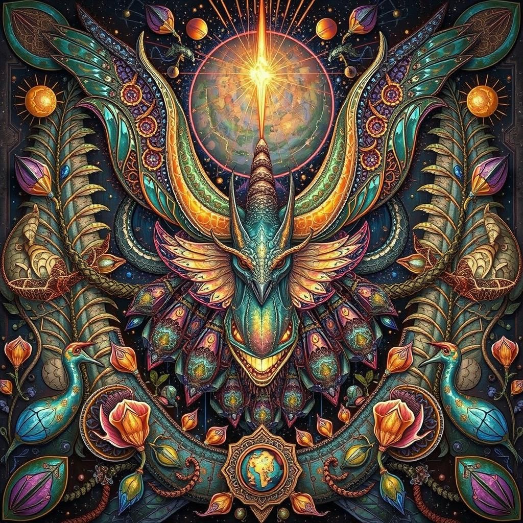 Ammolite Gargoyle Temple Relief in Boschian Style