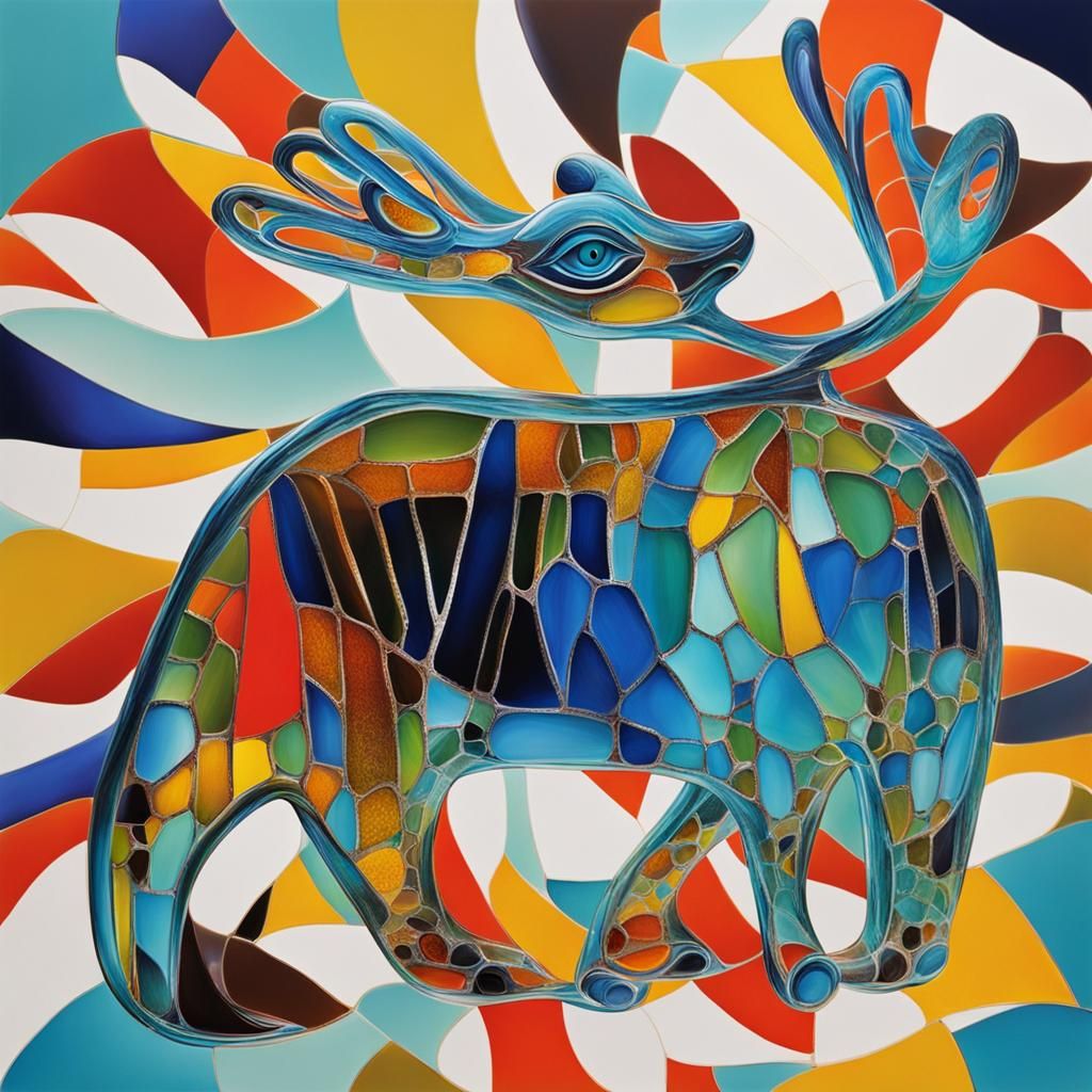 Abstract Glass Animal Sculpture in Complementary Colors