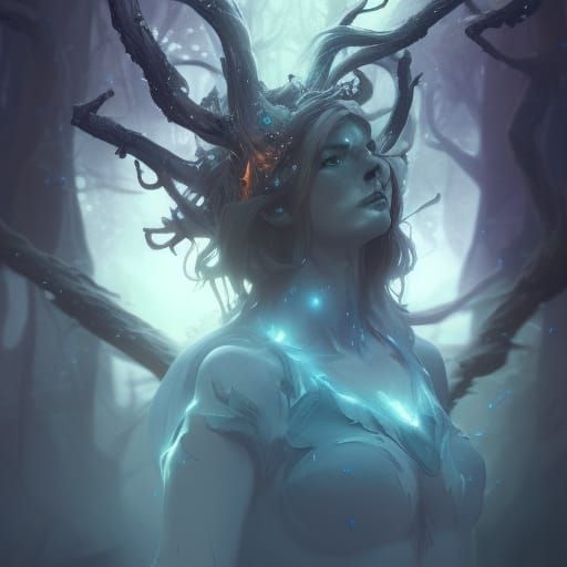 Dark Forest Druid Portrait in Hyperdetailed Style
