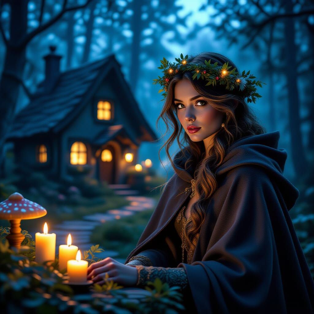 Mushroom Fairy in Whimsical Cottage