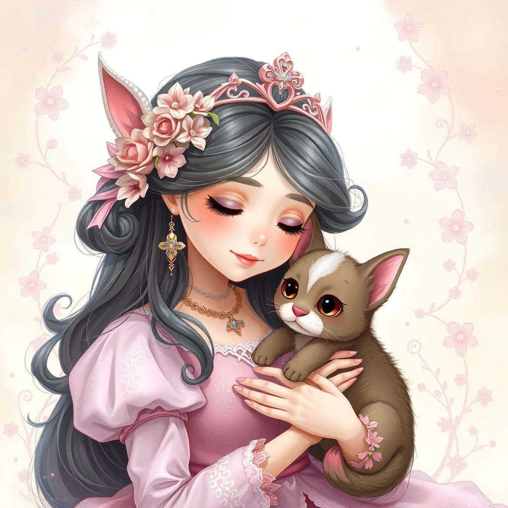 Princess with Pet in Whimsical Fantasy Style