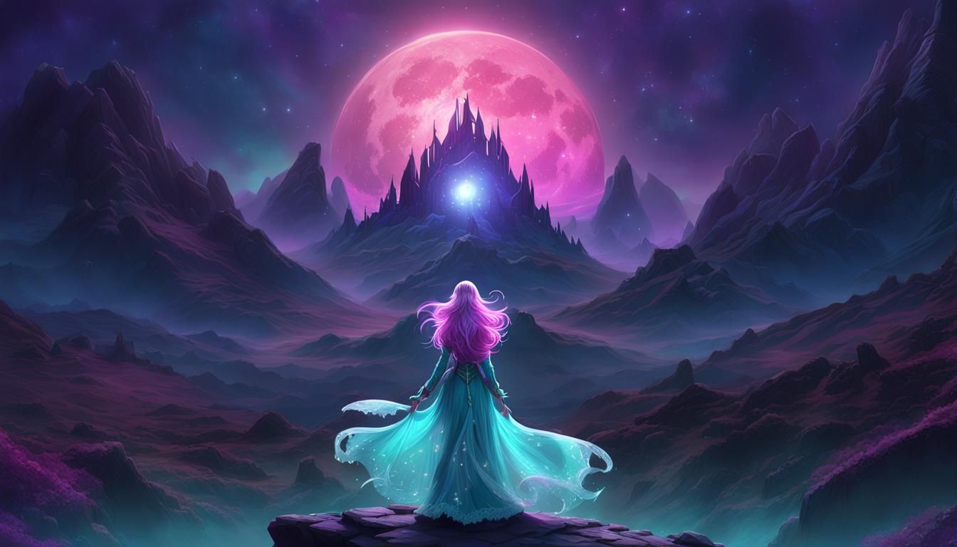 Celestial Sorceress with Stardust Hair and Moons