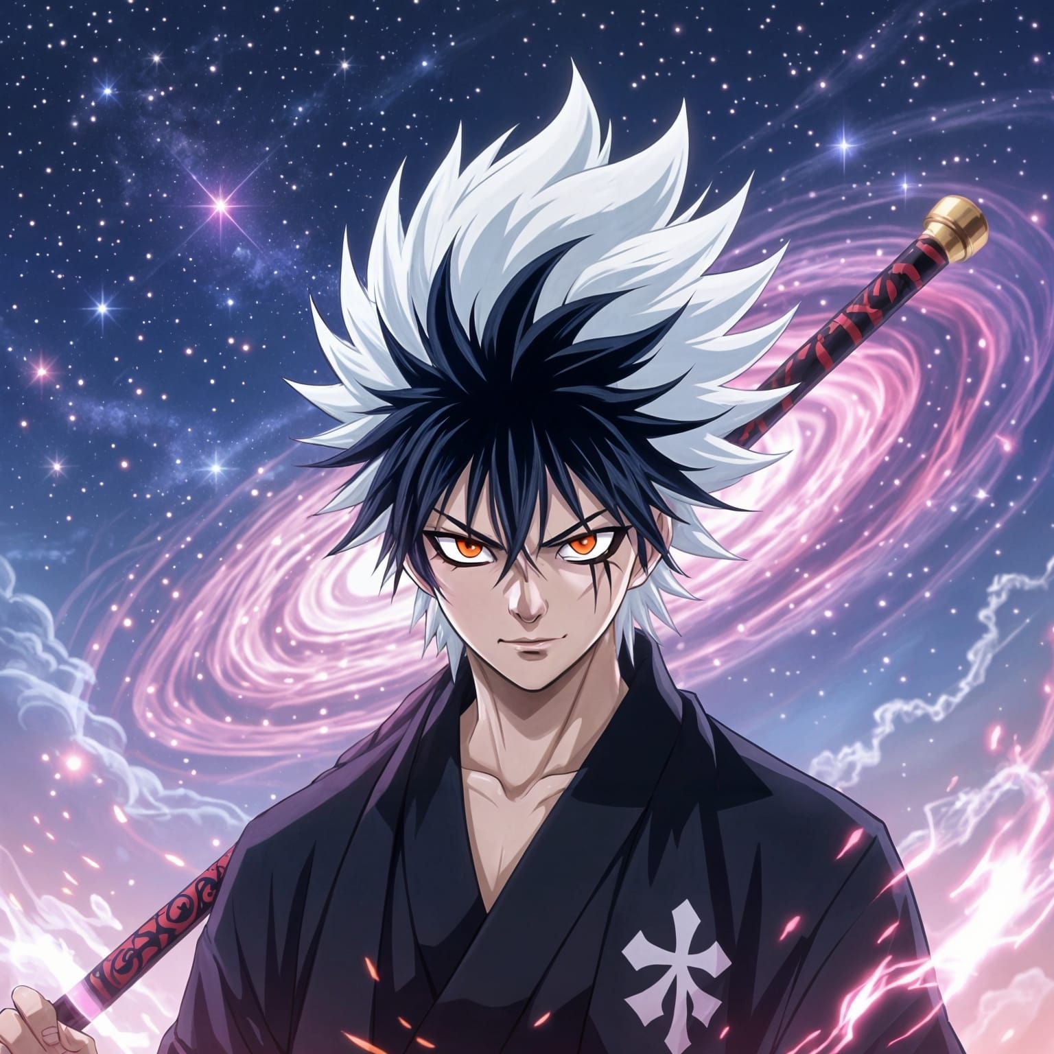 Powerful Anime Character with Planetary Staff