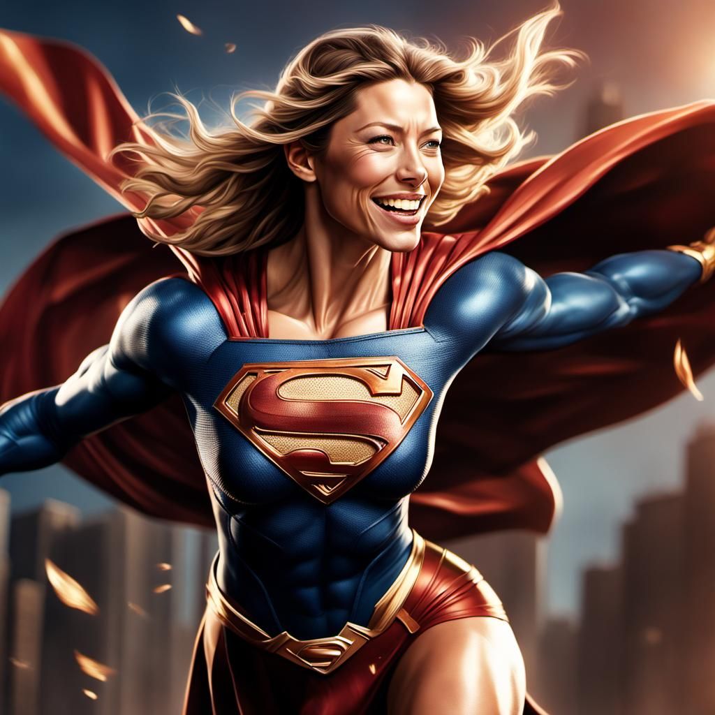 Supergirl Bodybuilder Flexing in Golden Hour Light