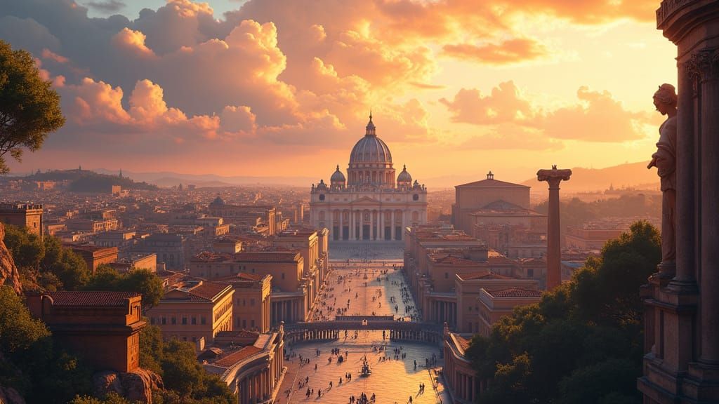 Ethereal Vatican Cityscape in Dreamlike Detail
