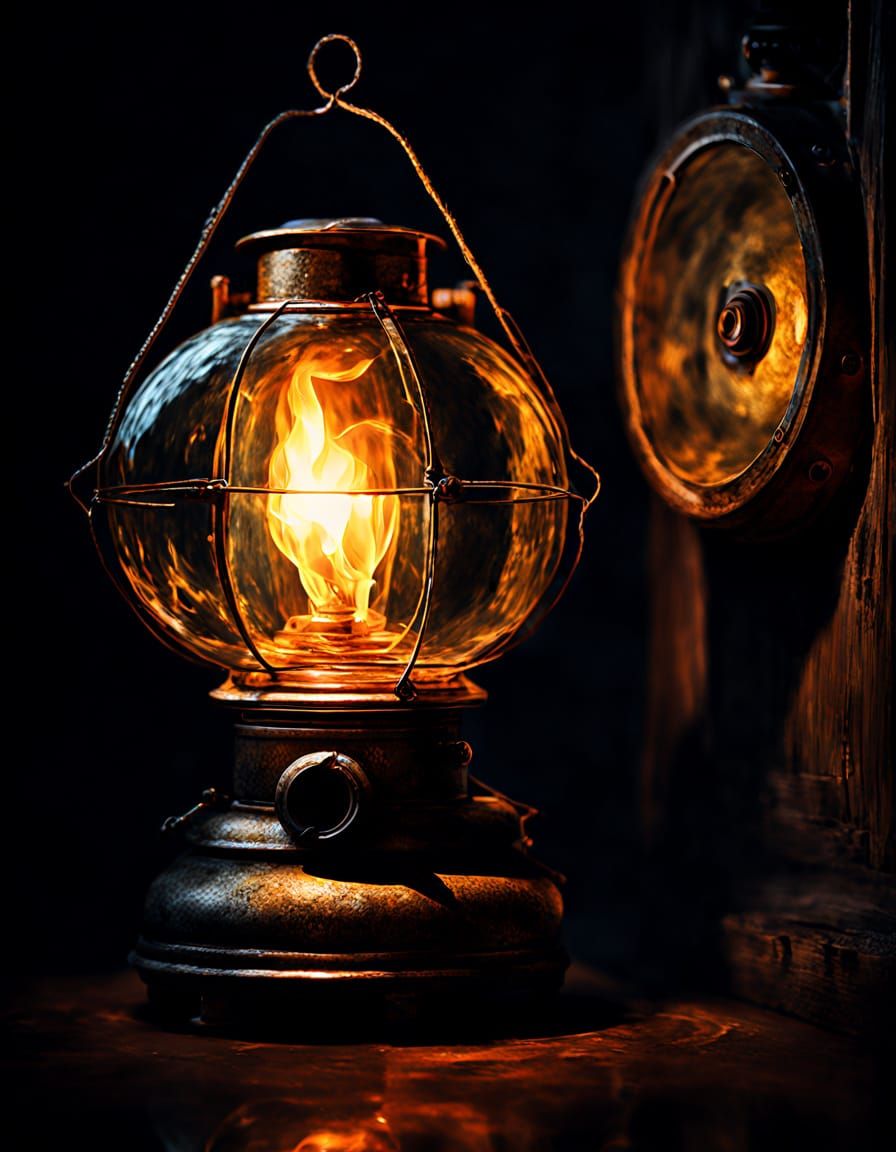 Eye Reflecting Lantern in Surreal Oil Painting