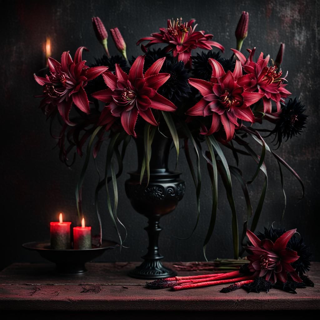 Dark Academia Still Life of Spider Lilies