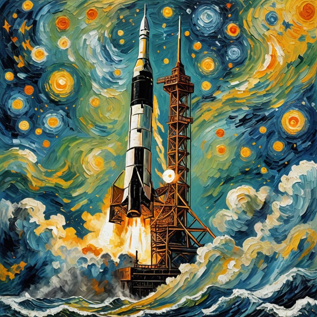 Apollo 11 Launch as Impasto Oil Painting