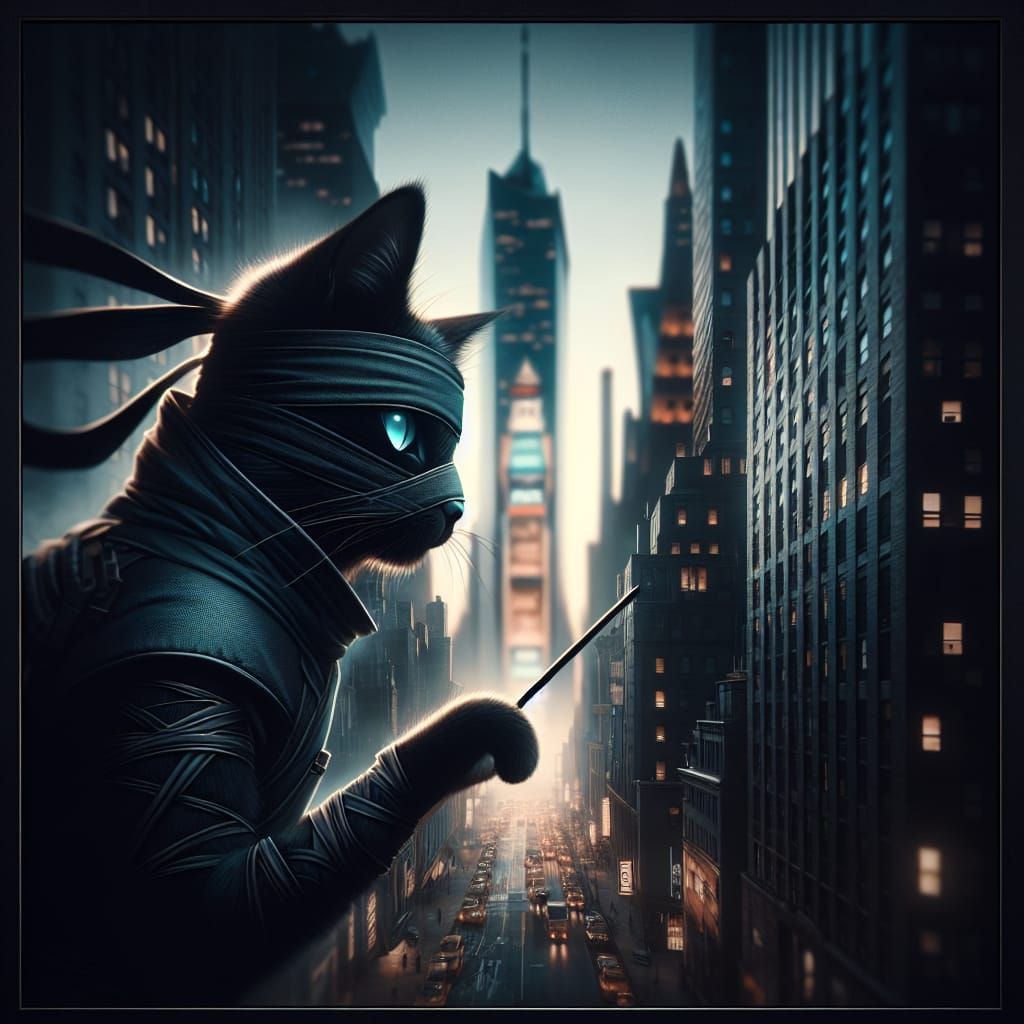 Ninja Cat in Modern New York: Surreal Concept Art