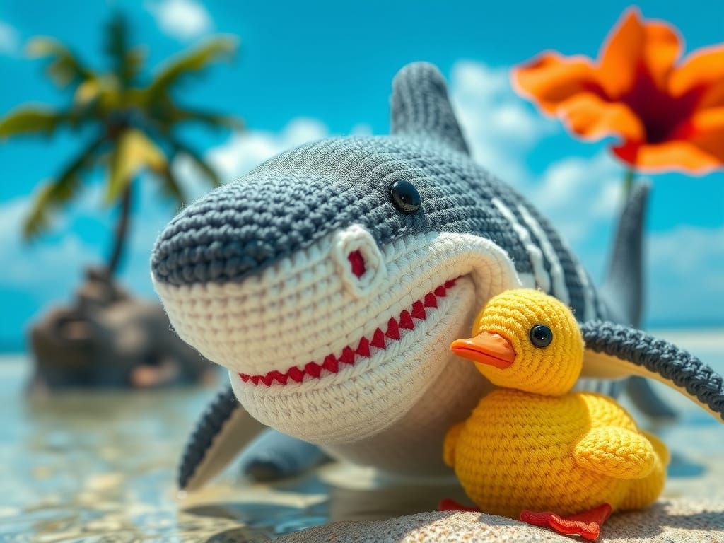 Surreal Klimt-Inspired Shark in Vibrant Beach Scene