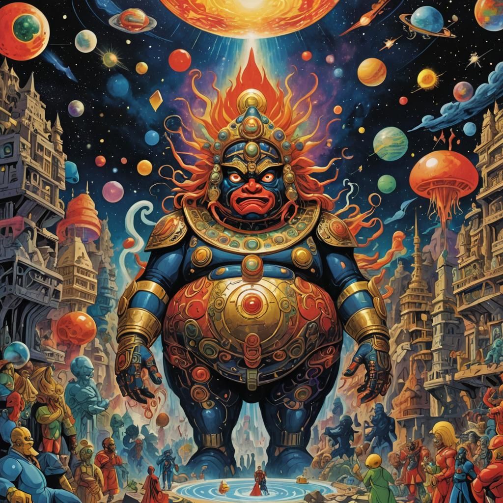 Surreal Technomystic Scene with Calligraphic Details