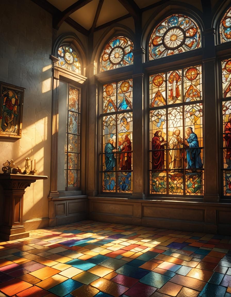 Illuminated Stained Glass Window in Digital Matte Painting