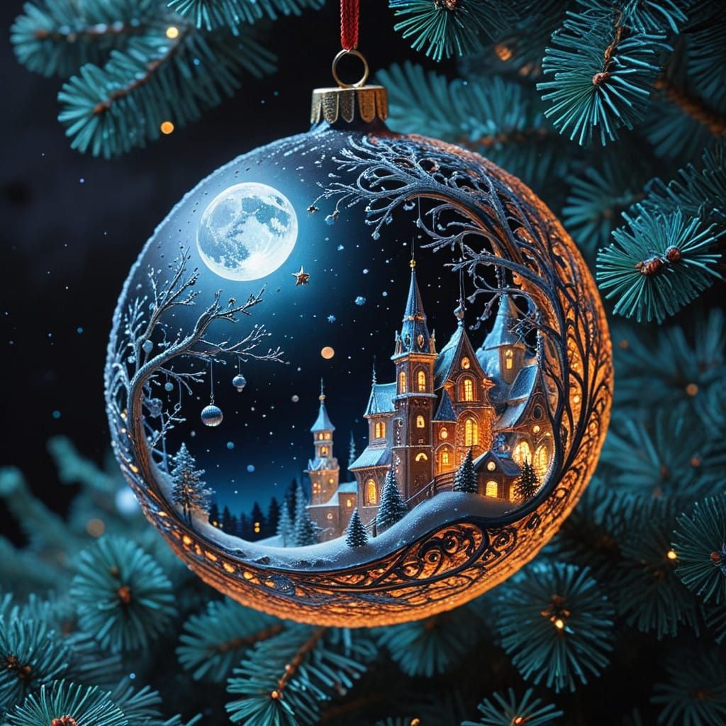 Celestial Moonlit Christmas Scene in Soft Matte Colors