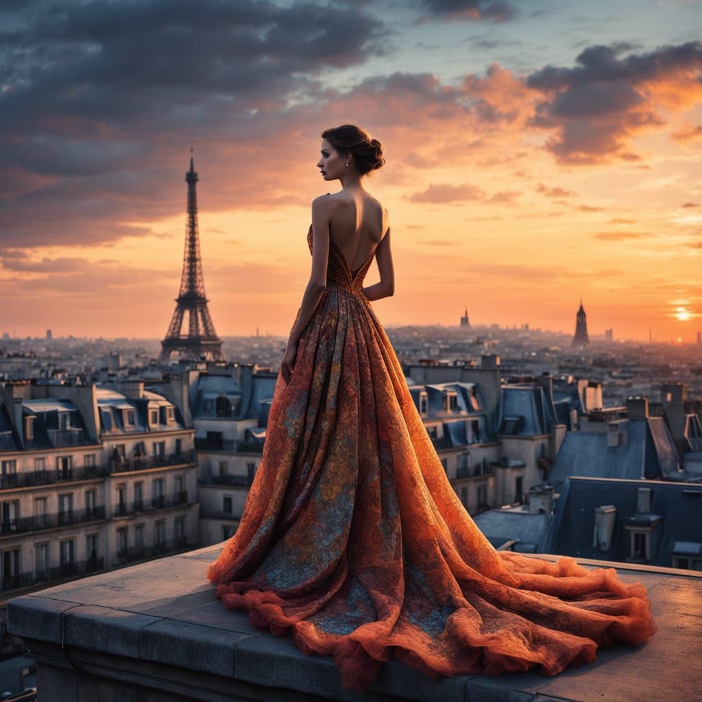 Parisian Couture Elegance at Sunset
