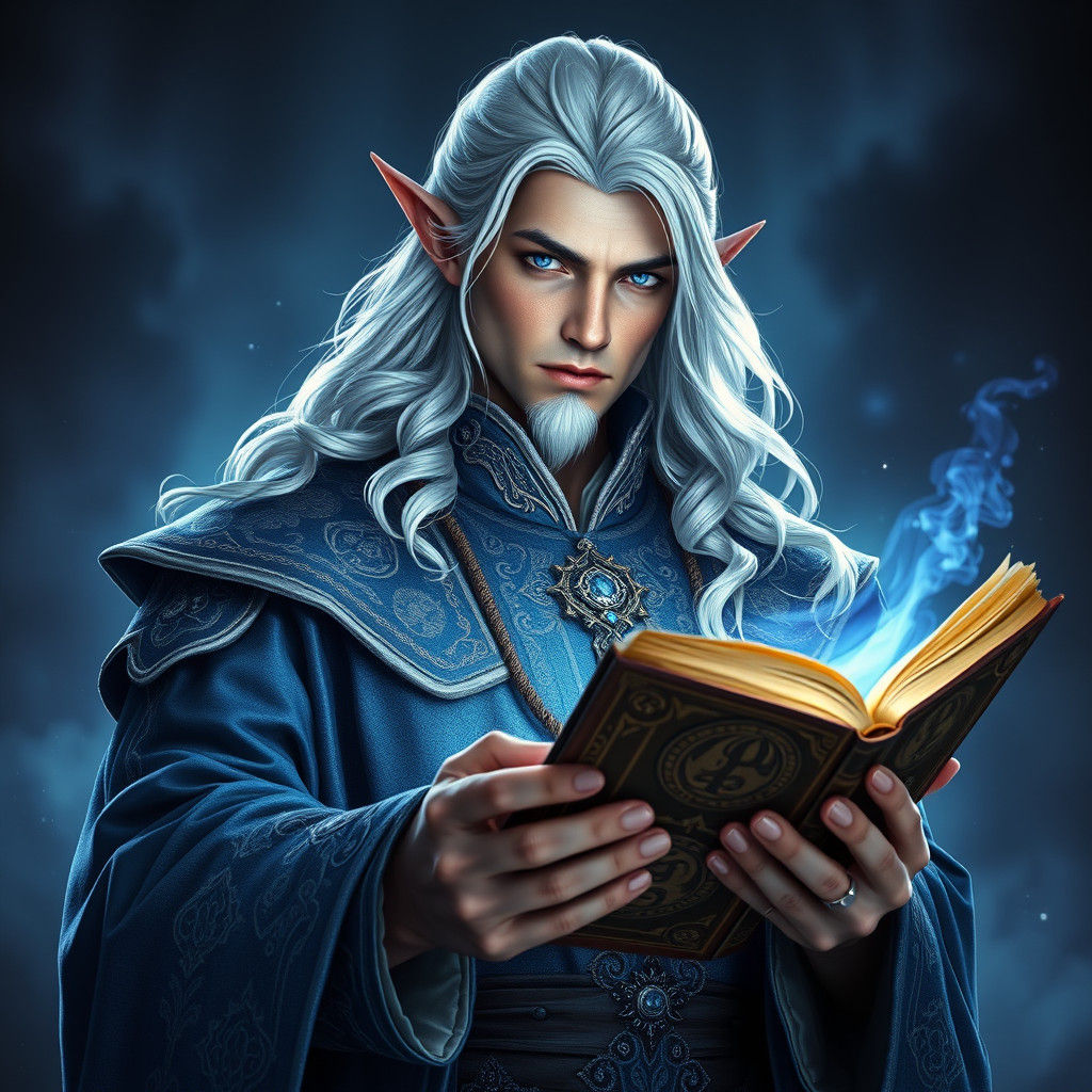 Majestic Elf Wizard with Ancient Spellbook