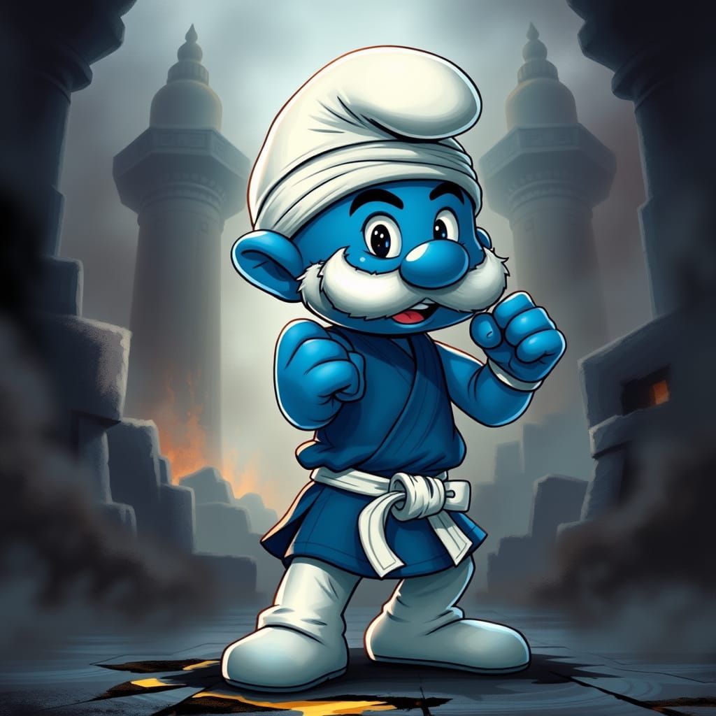 Smurf Warrior in Dark Fantasy Fighting Stance