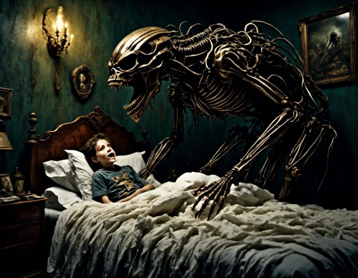 Terrifying Creature Lurking Over Child's Bed
