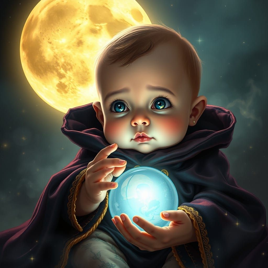 Mystical Fortune-Teller Baby Under Full Moon