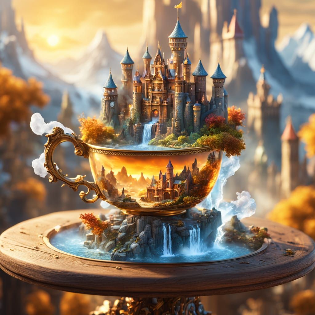 Miniature Fantasy World Inside a Tea Cup