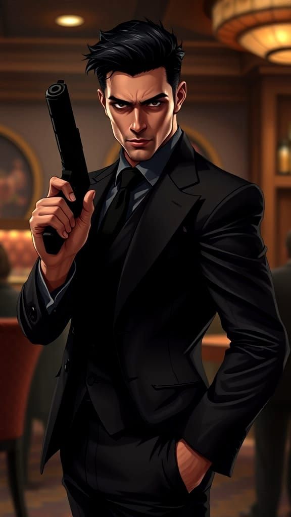 Seductive Mafia Boss in Anime-Style Oil Painting