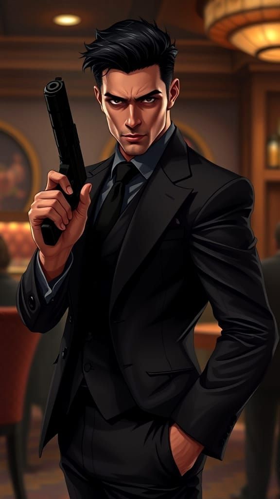 Seductive Mafia Boss in Anime-Style Oil Painting