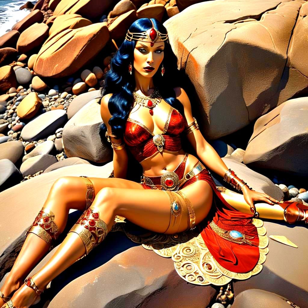 Martian Princess Sunbathing: Art Deco Pulp Art