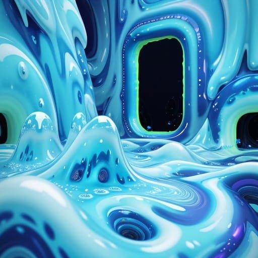 Blue Slime Helicopter in Glitch Art Style