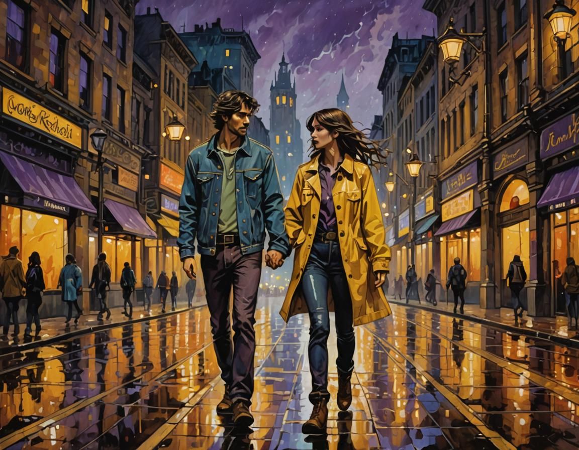 Romantic City Walk in Dark Fantasy Style