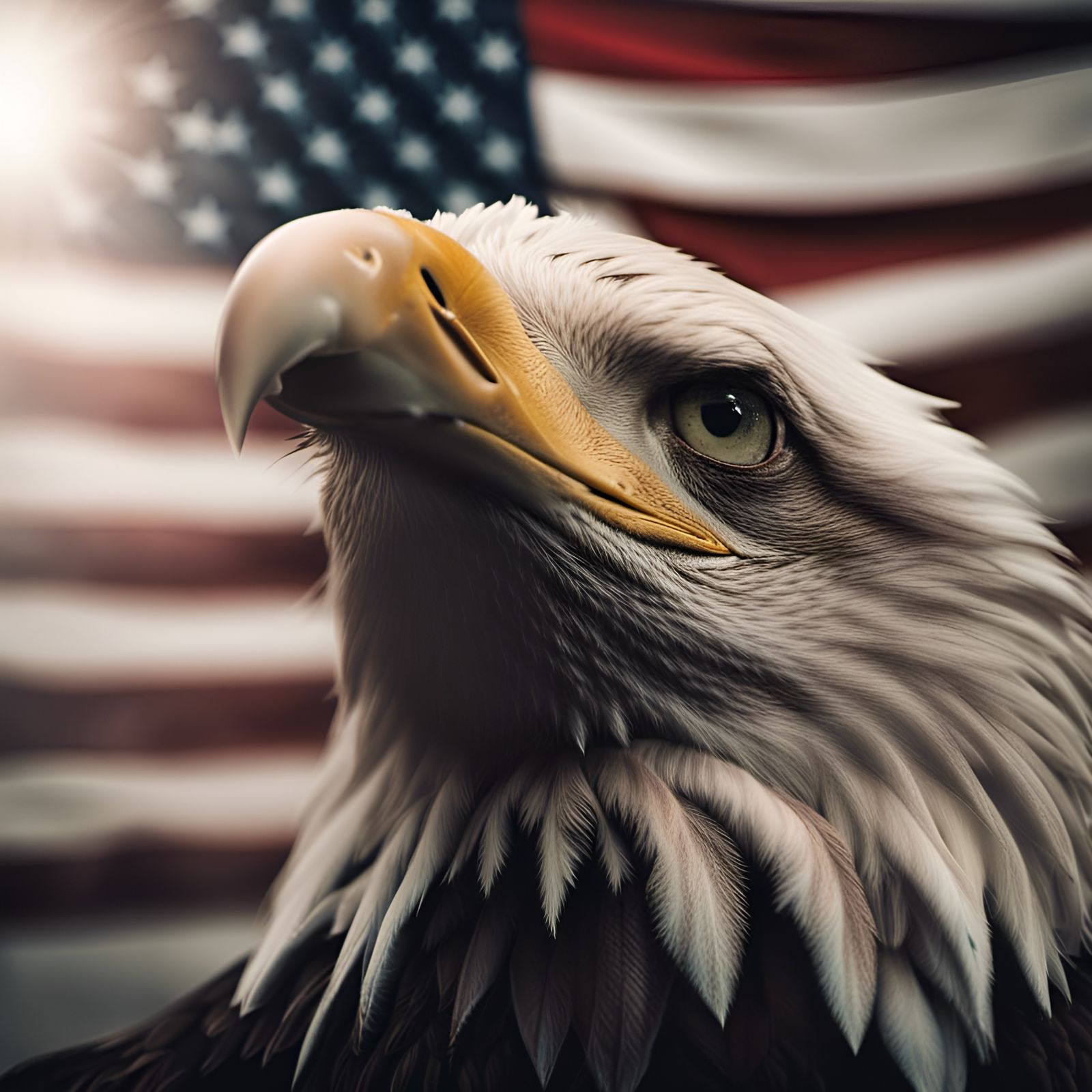 Patriotic Bald Eagle and American Flag Portrait