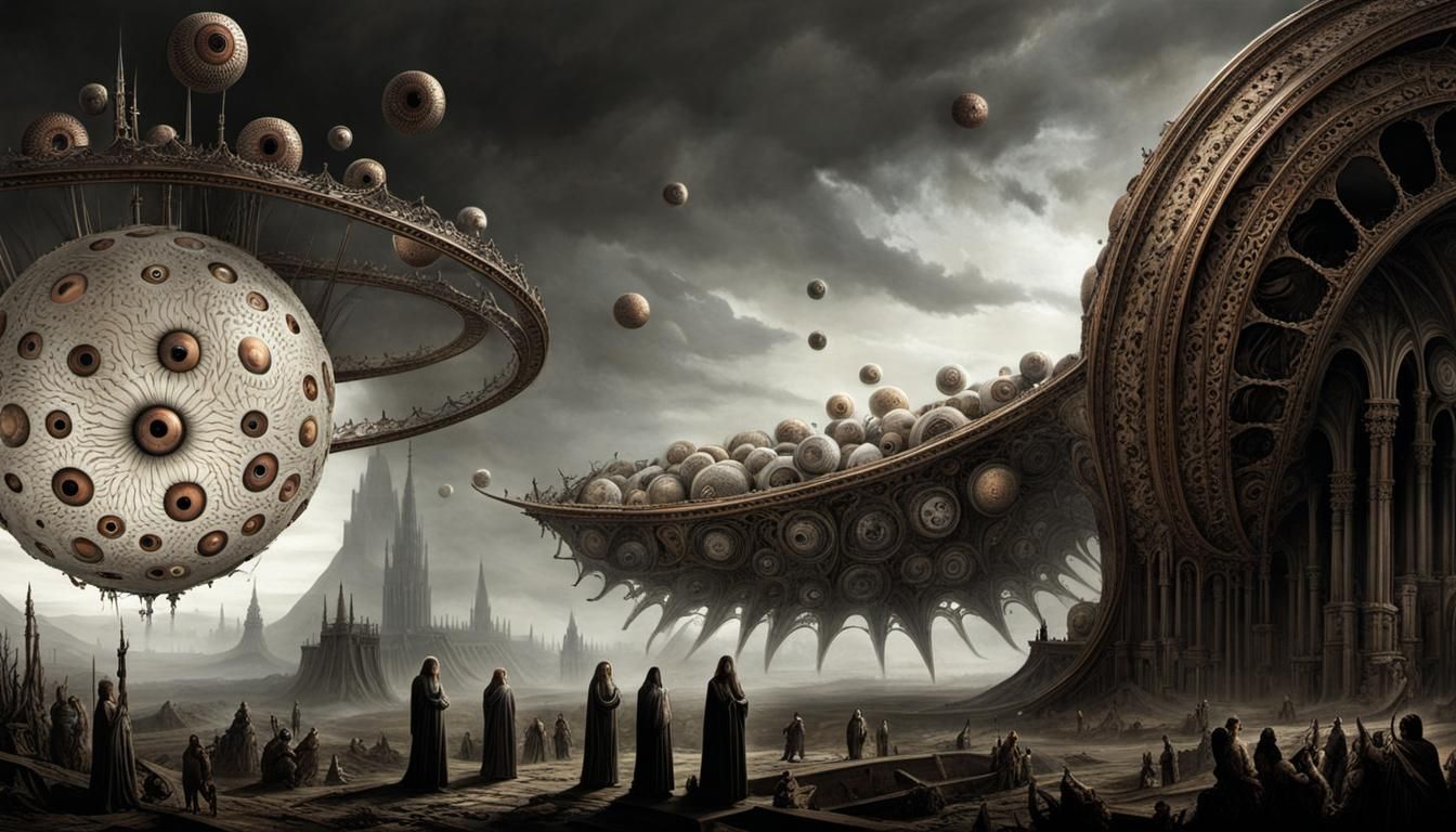 Terrifying Eyeball Ophanim in Horror Art Style