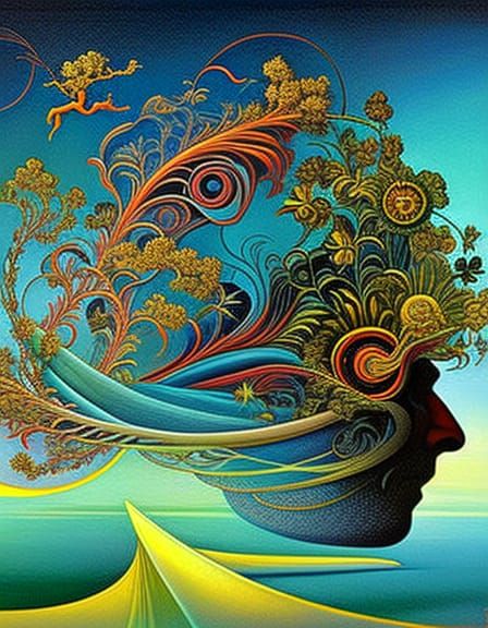 Brain Network in Warped Perspective, Detailed Digital Art