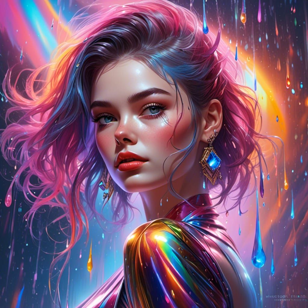 Rainbow Tear Streaking Down Cheek: Photorealistic Image