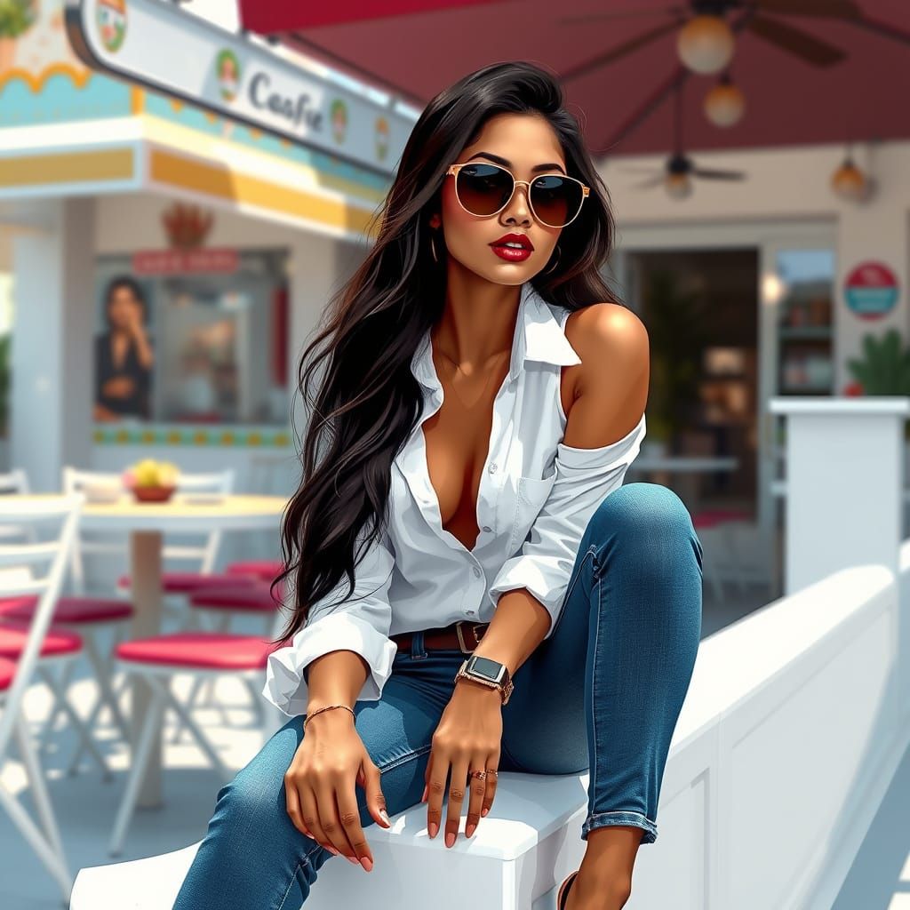 Young Indian Woman in Chic Café Setting