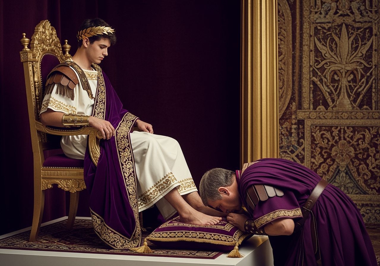 Young Roman Emperor on Gold Throne: Professional Photography