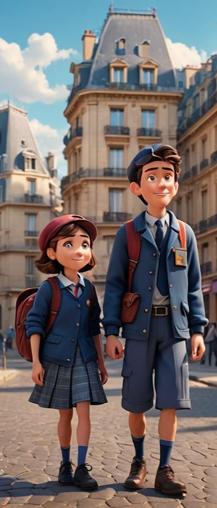 French Students in Paris, 3D Digital Art