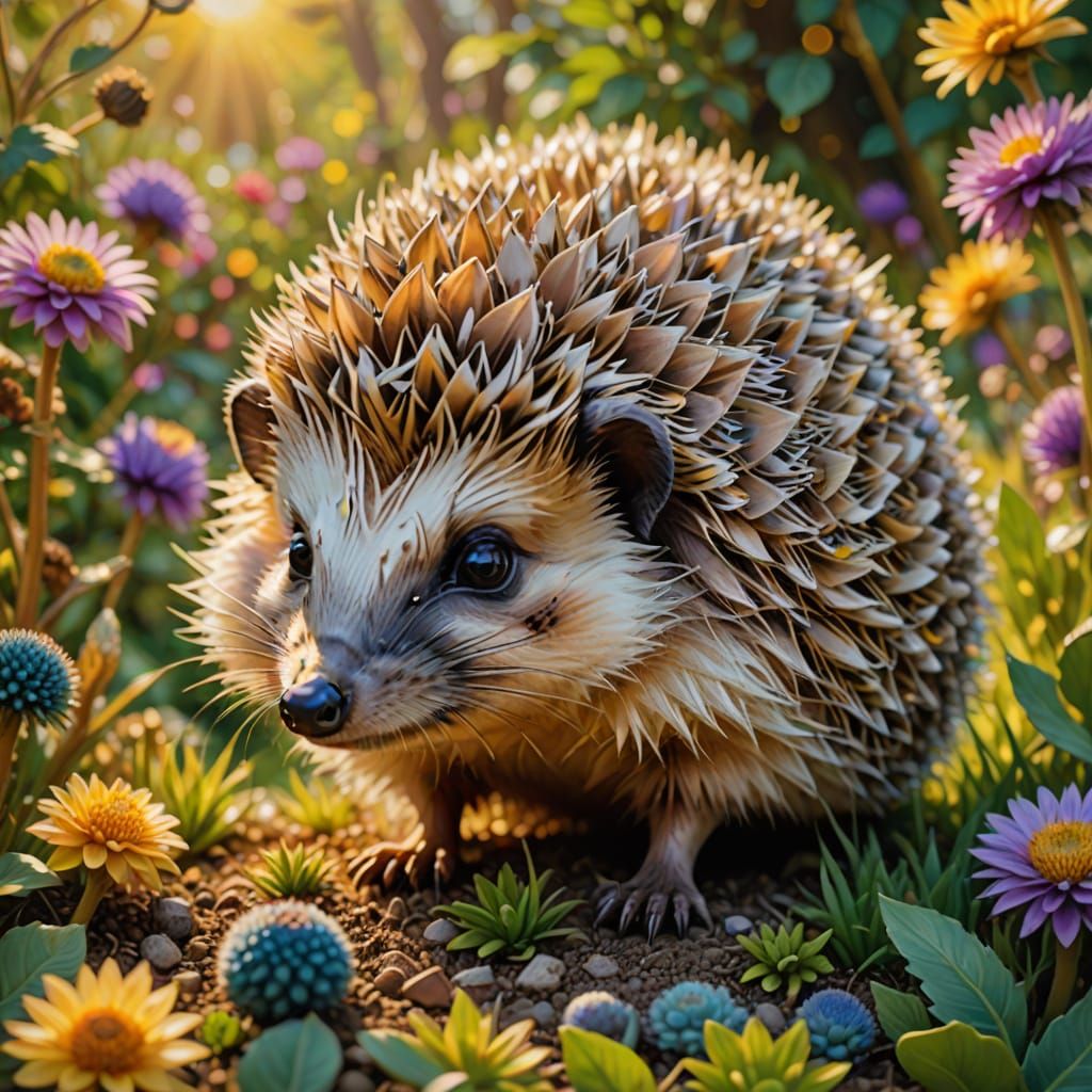 Hedgehog's Garden: Airbrush Art in Impressionist Style