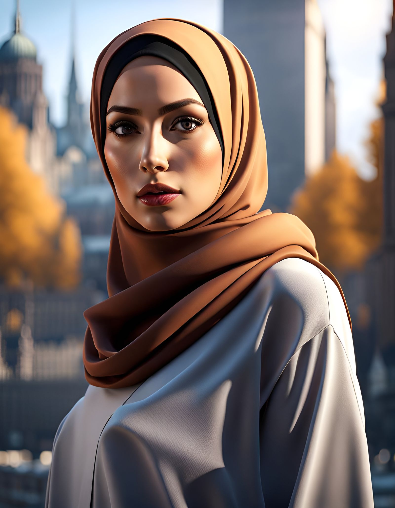 Beautiful Hijabi Girl in Frankfurt: Digital Art