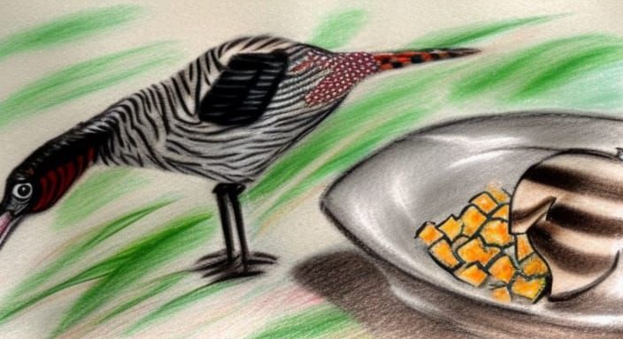 Zebra Pheasant Finds Corn: Soft Pastel Sketch