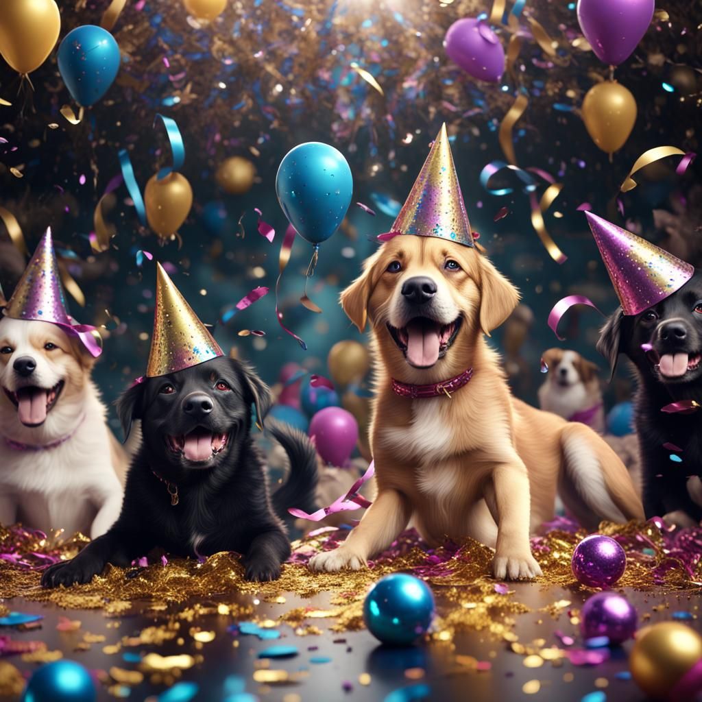 Puppies Celebrate New Year's Eve with Confetti
