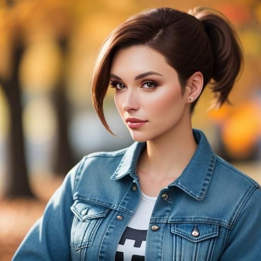 Young Woman in Jean Jacket with Fall Background
