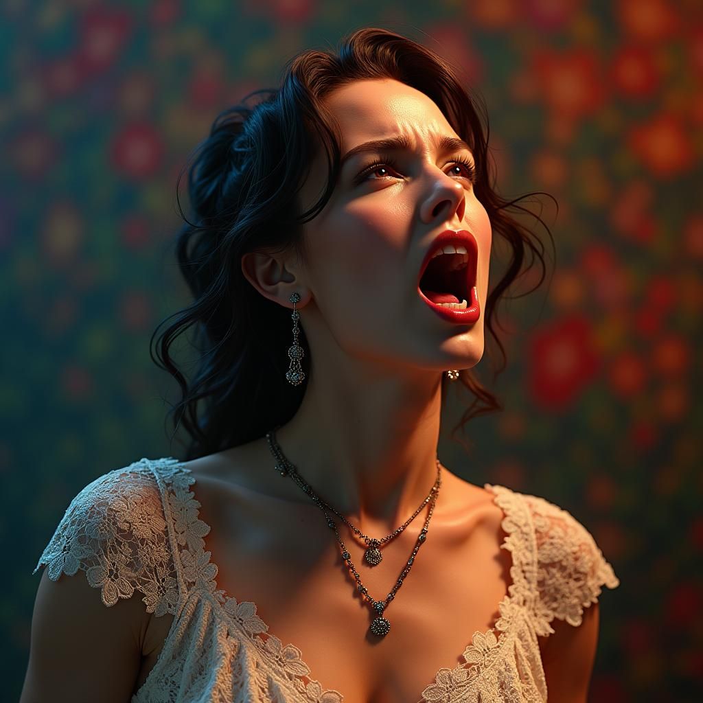 Distressed Woman in Lacy Dress, Dramatic Lighting