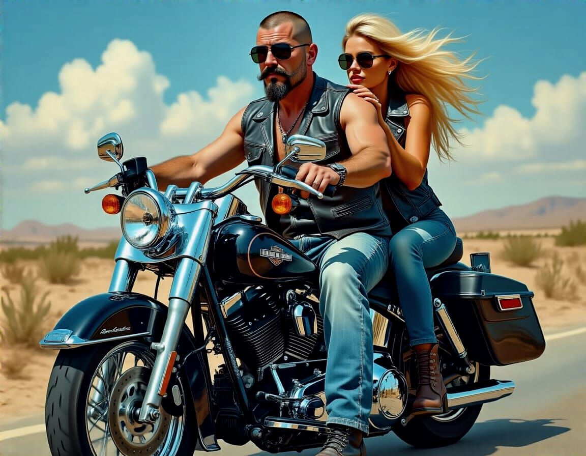 Motorcycle Ride on the Beach as Photorealistic Painting