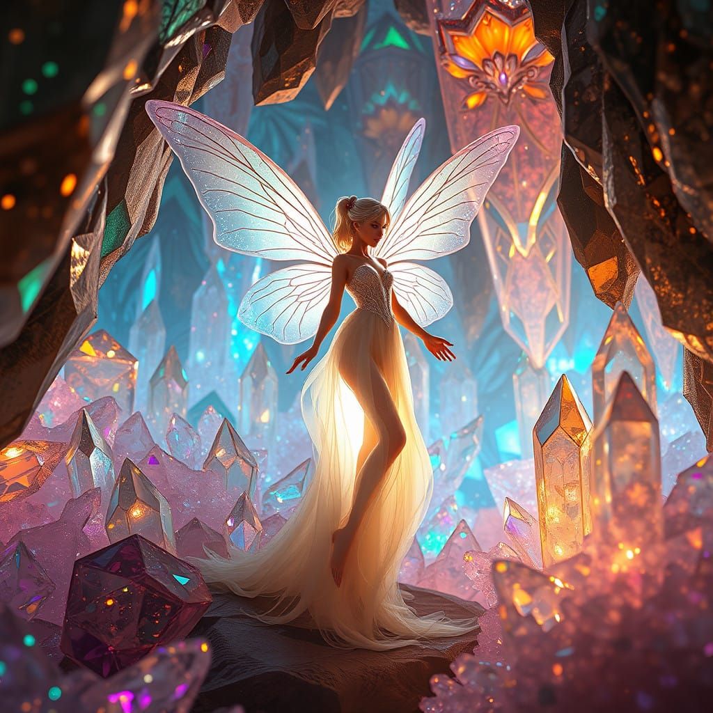 Ethereal Fairy in Vibrant Stained Glass Realm
