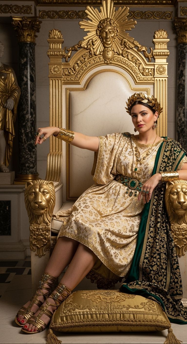 Roman Empress on Marble Throne in Opulent Style