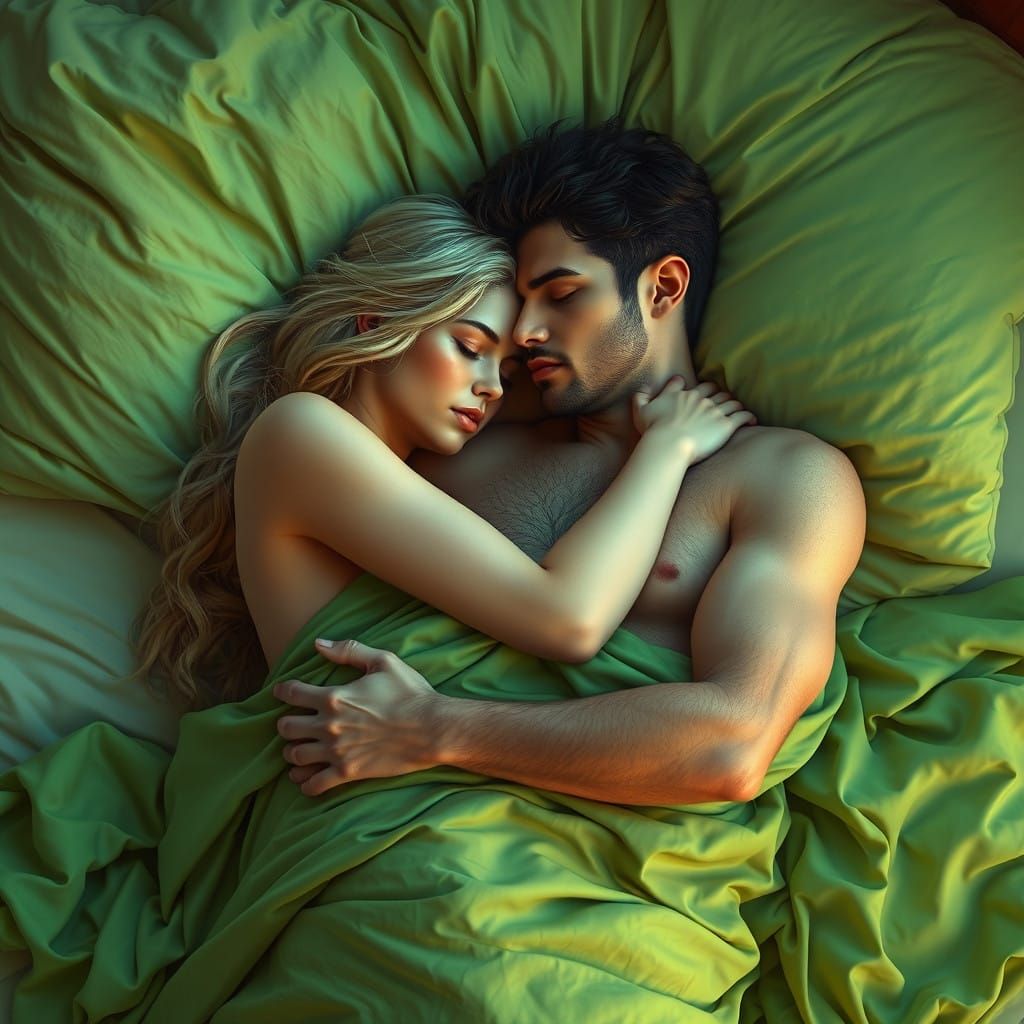 Ethereal Slumber on Vibrant Green Linen
