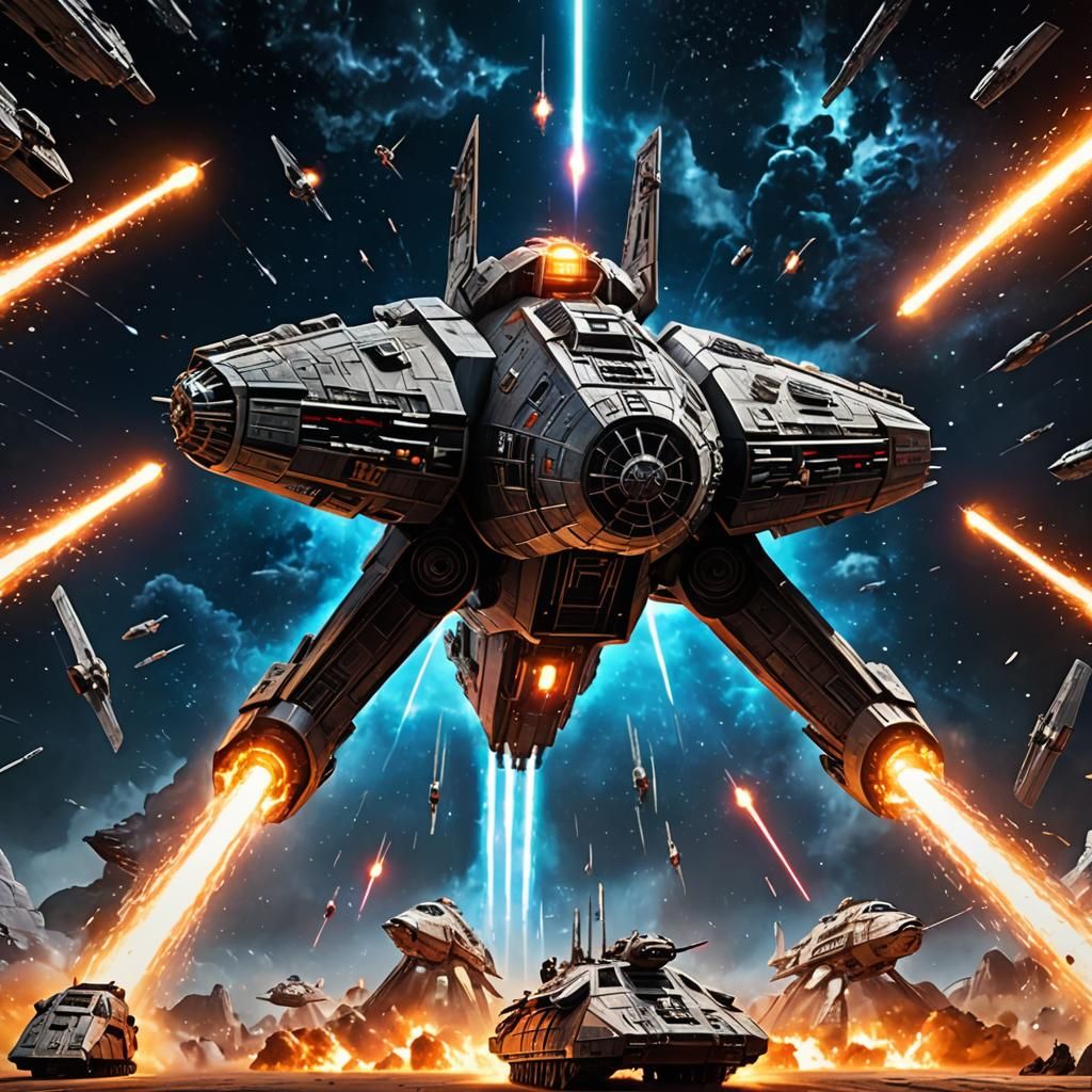 Firespray-31 Ship in Space with Laser Beams