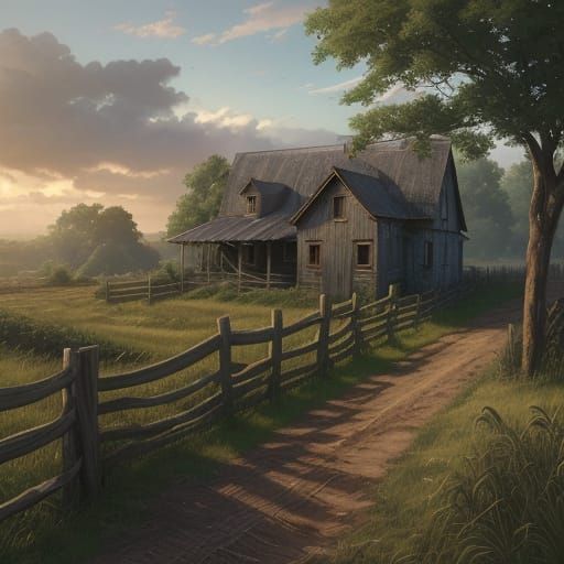 Weathered Fence in Golden Hour Light, Realistic Anime Style